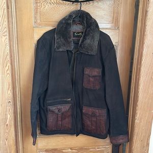 Scully Canvas and Leather jacket with fur lined collar